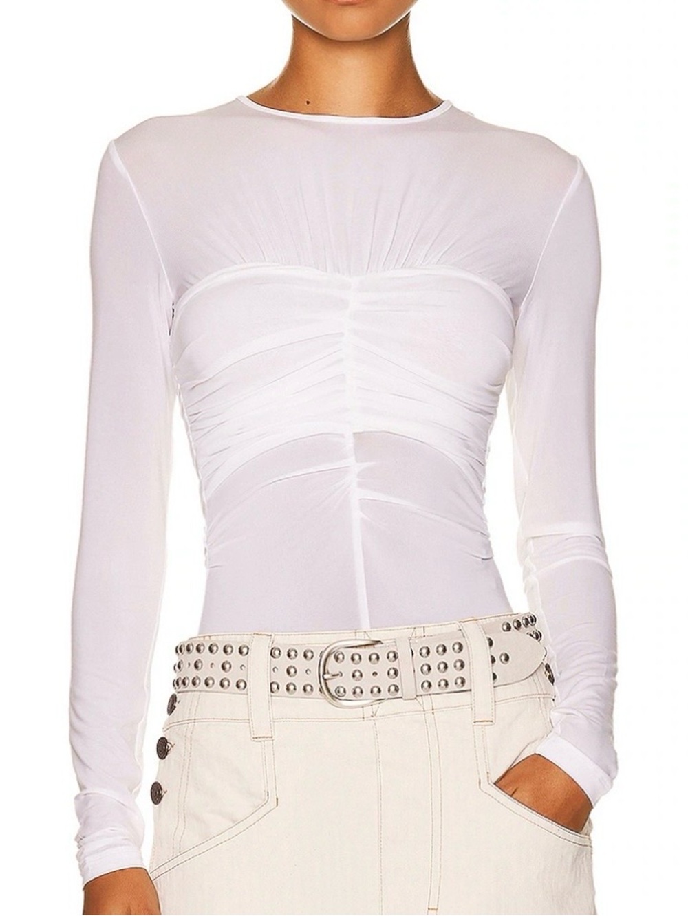 Isabel Marant Jalila Ruched Bustier Top white sheer long sleeve small